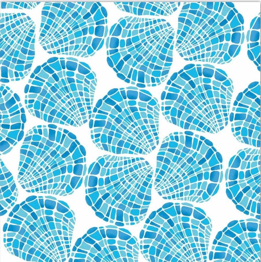 Blue & White Seashell Paper Napkin - Cocktail Size