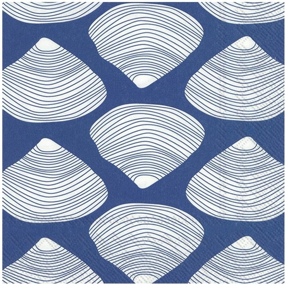 Blue & White Seashell Paper Napkin - Cocktail Size