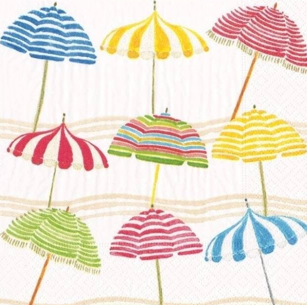 a bunch of umbrellas that are on a table