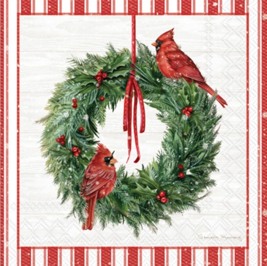 Cardinal Wreath Paper Napkins - Cocktail Size