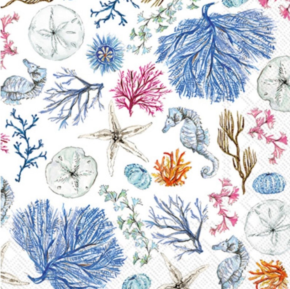 Blue & White Coral Paper Napkin - Luncheon Size