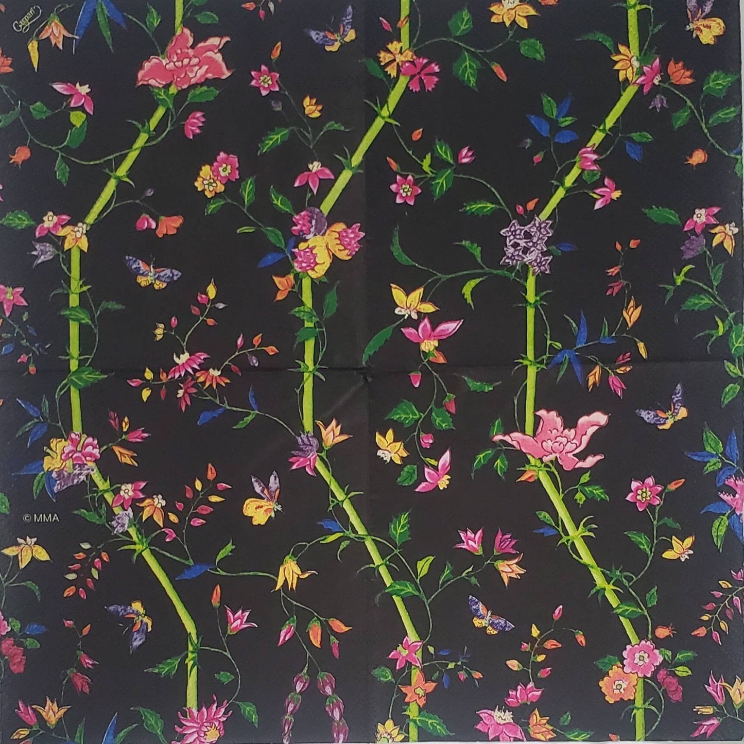 Black Silk Garden Paper Napkin - Cocktail Size