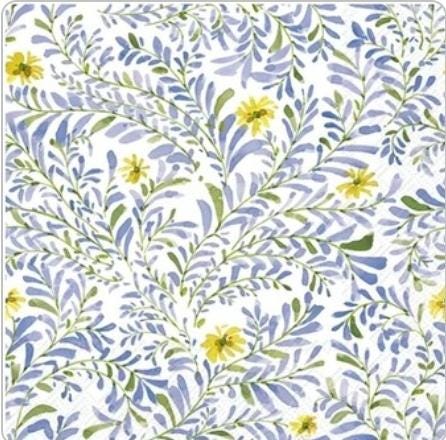 Blue & White Flower Paper Napkin - Cocktail Size