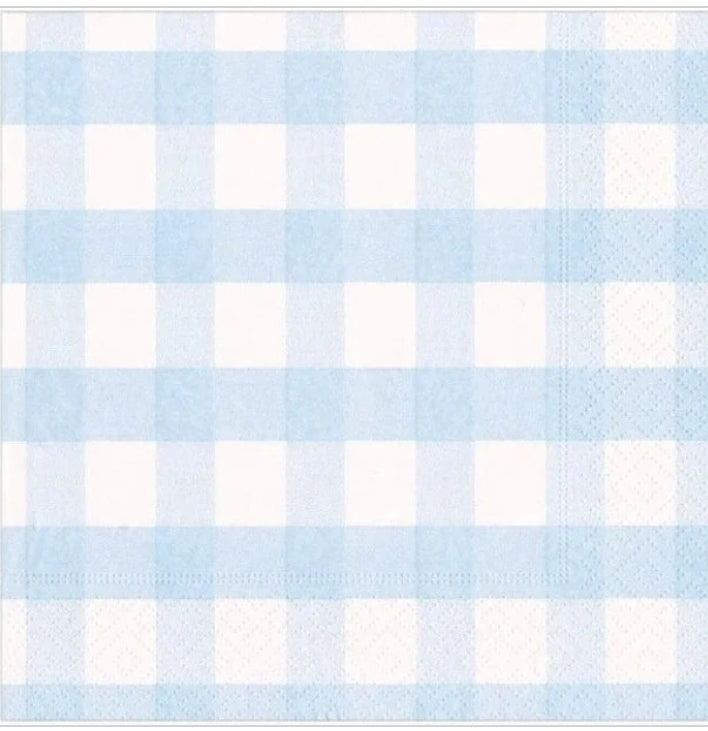Blue Gingham Plaid Paper Napkin - Cocktail Size