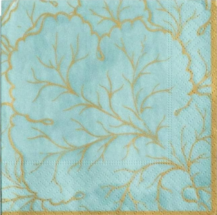 Beach Coral Majolica Gold Paper Napkin - Cocktail Size