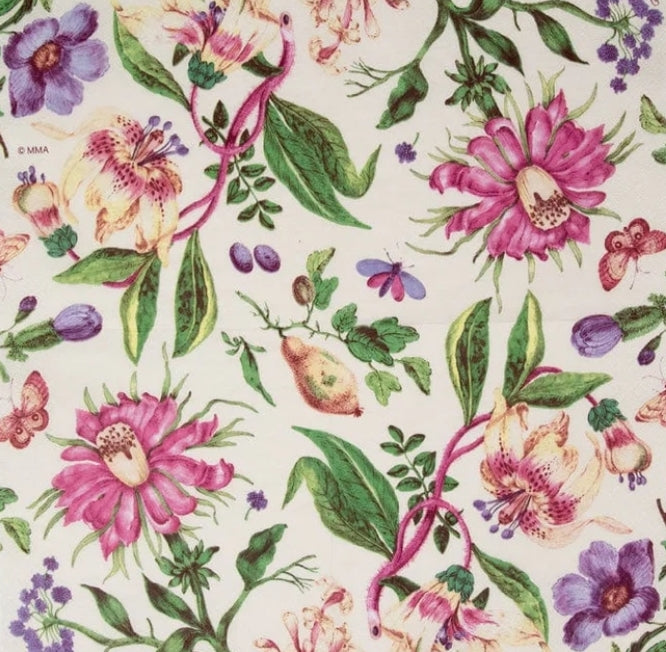 Purple Flower Garden Paper Napkin - Cocktail Size