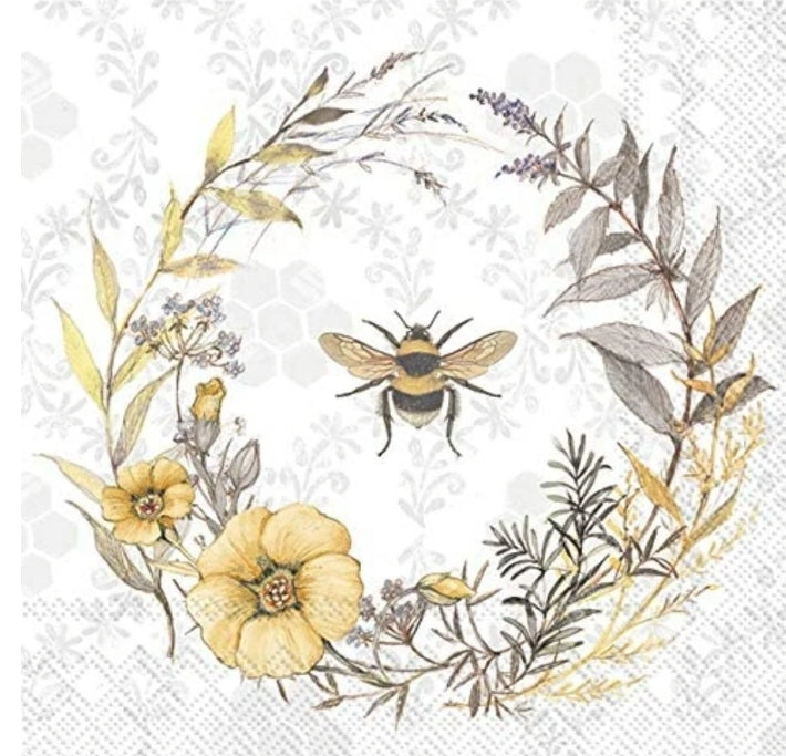 Bee Wreath Paper Napkin - Cocktail Size