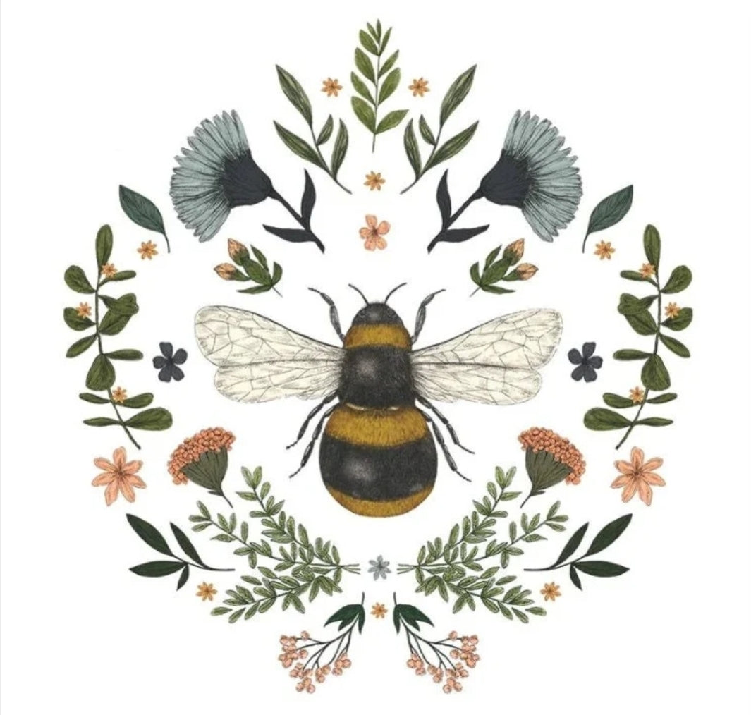 Bee Thistle Wreath Paper Napkin - Cocktail Size