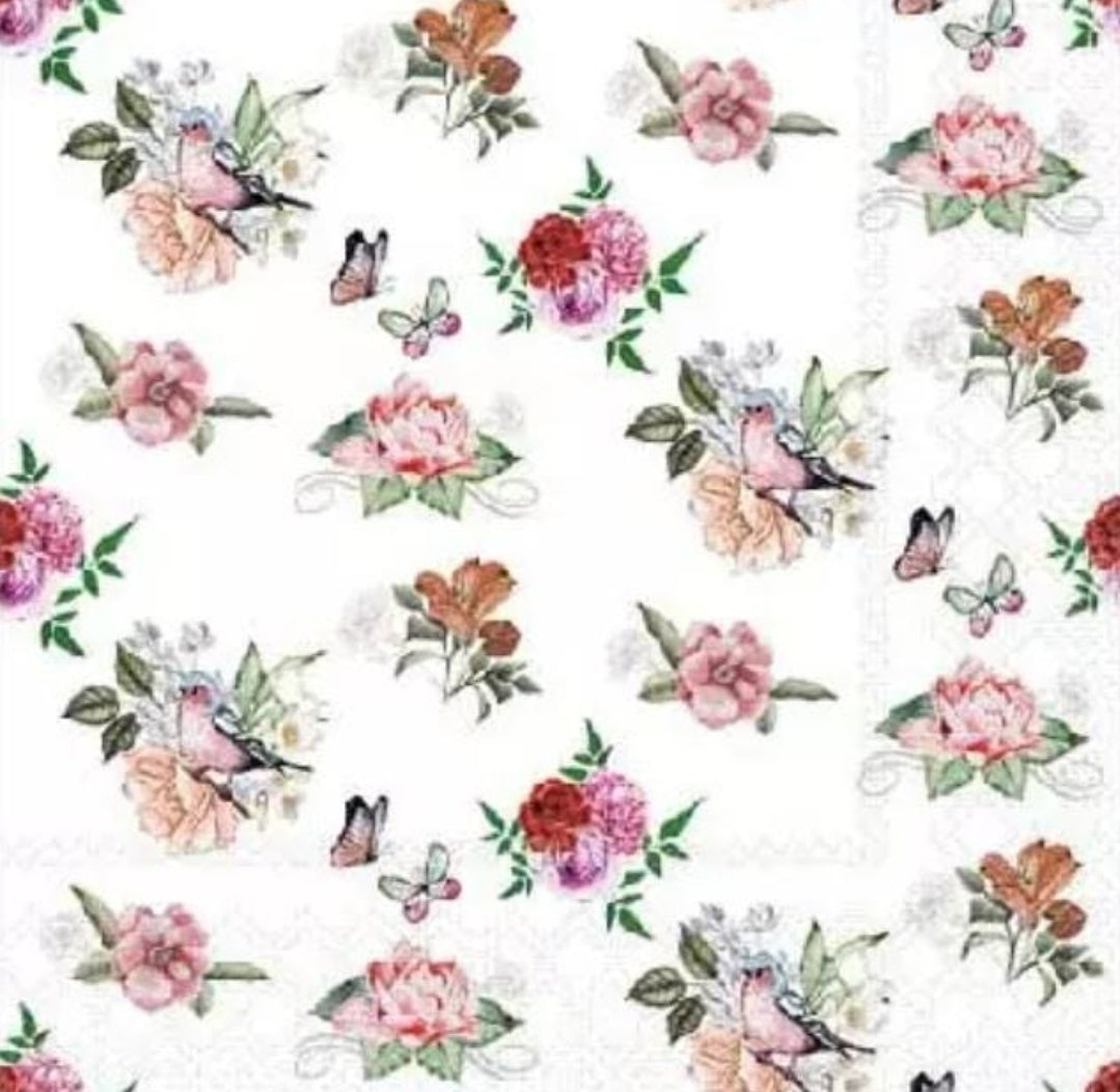 Birds in Roses Paper Napkin - Cocktail Size