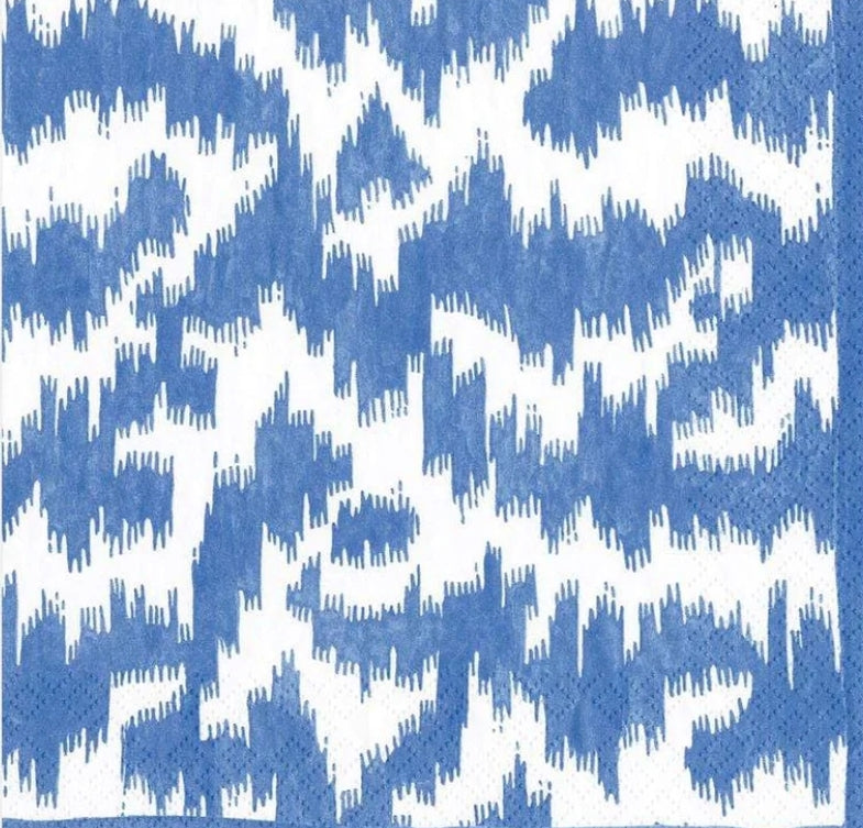 Blue & White Ikat Paper Napkin - Cocktail Size
