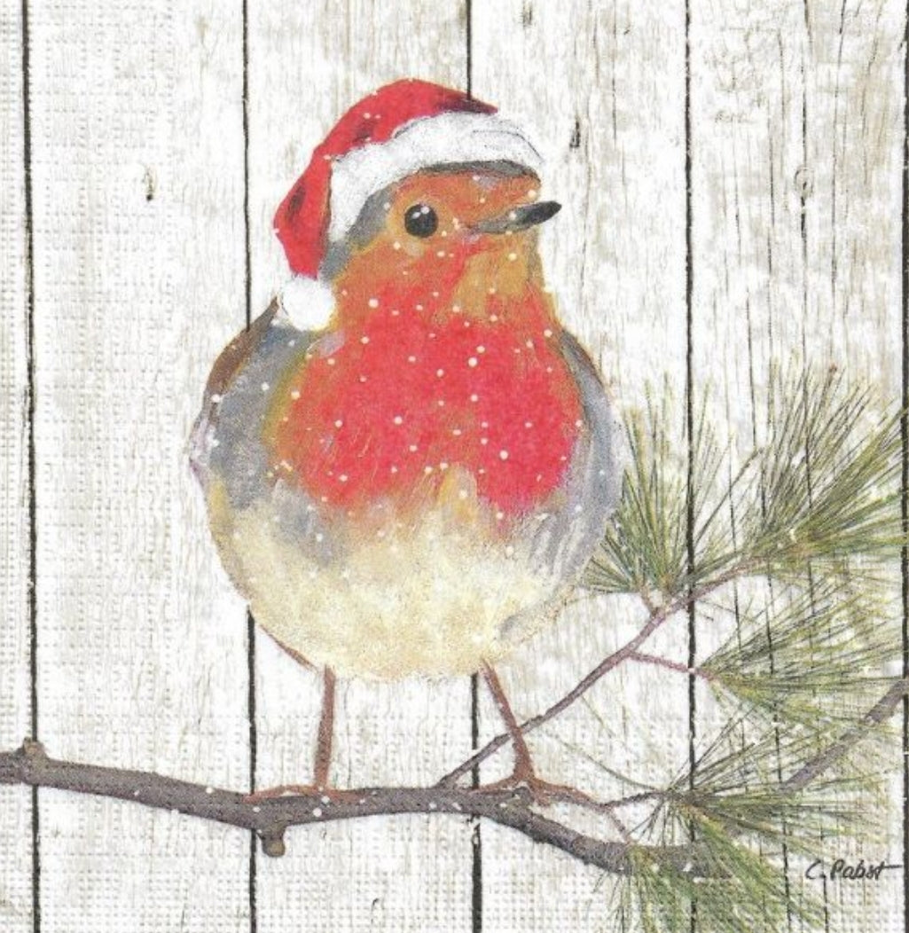 Christmas Robin Paper Napkin - Cocktail Size
