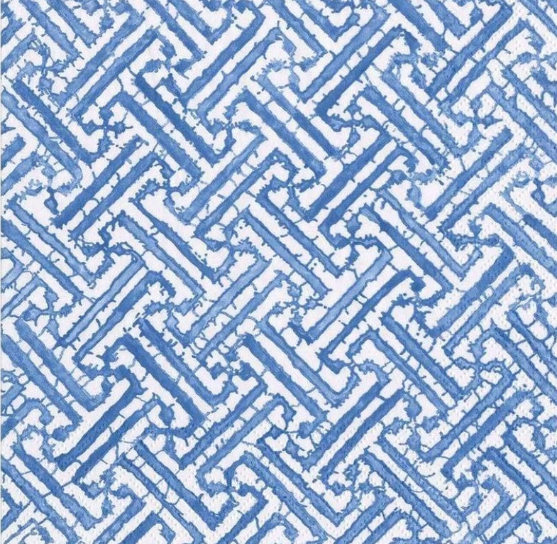 Blue and White Fretwork Paper Napkin - Cocktail Size