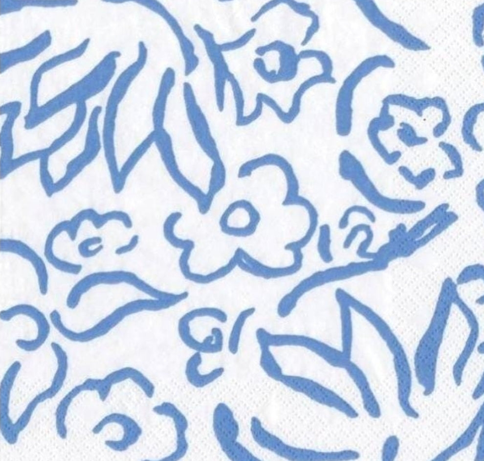 Blue & White Flowers Paper Napkin - Cocktail Size