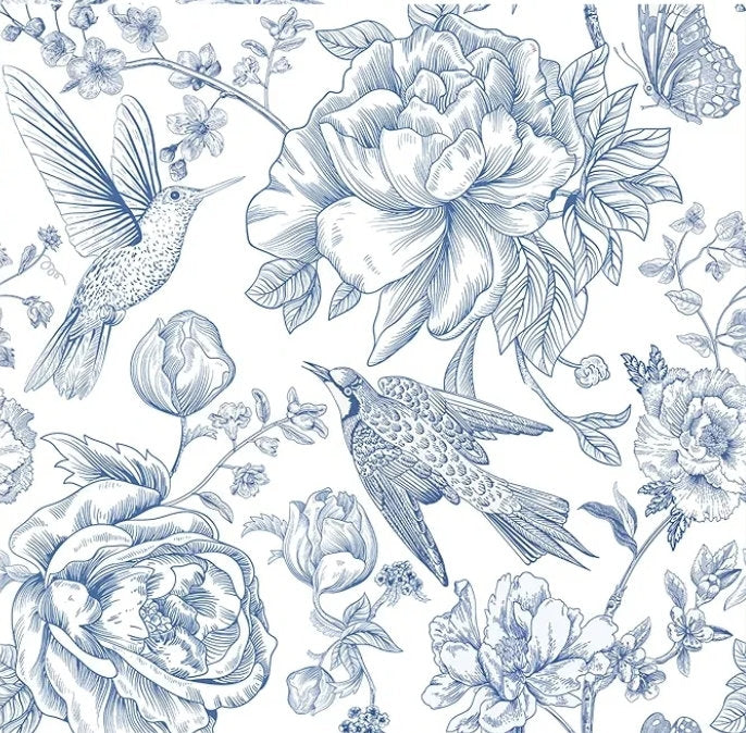 Blue & White Hummingbird Toile Paper Napkin - Cocktail Size
