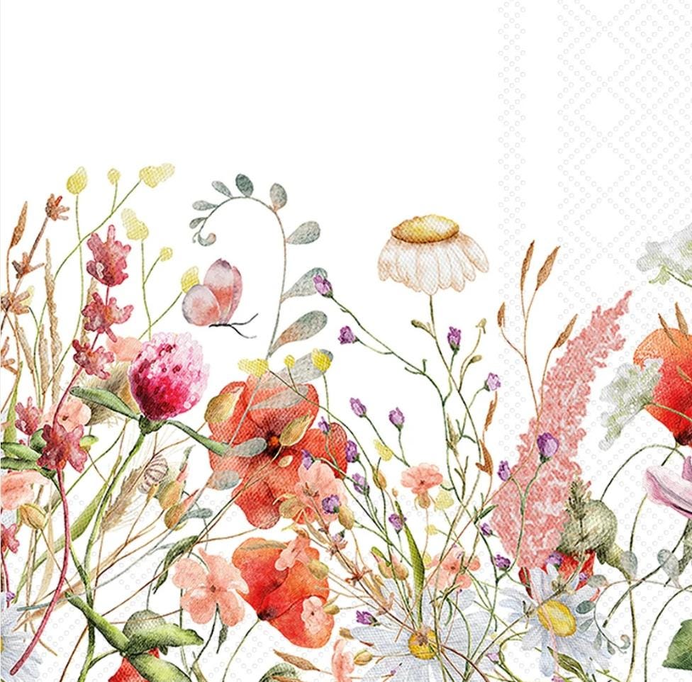 Orange Flower Meadow Paper Napkin - Cocktail Size