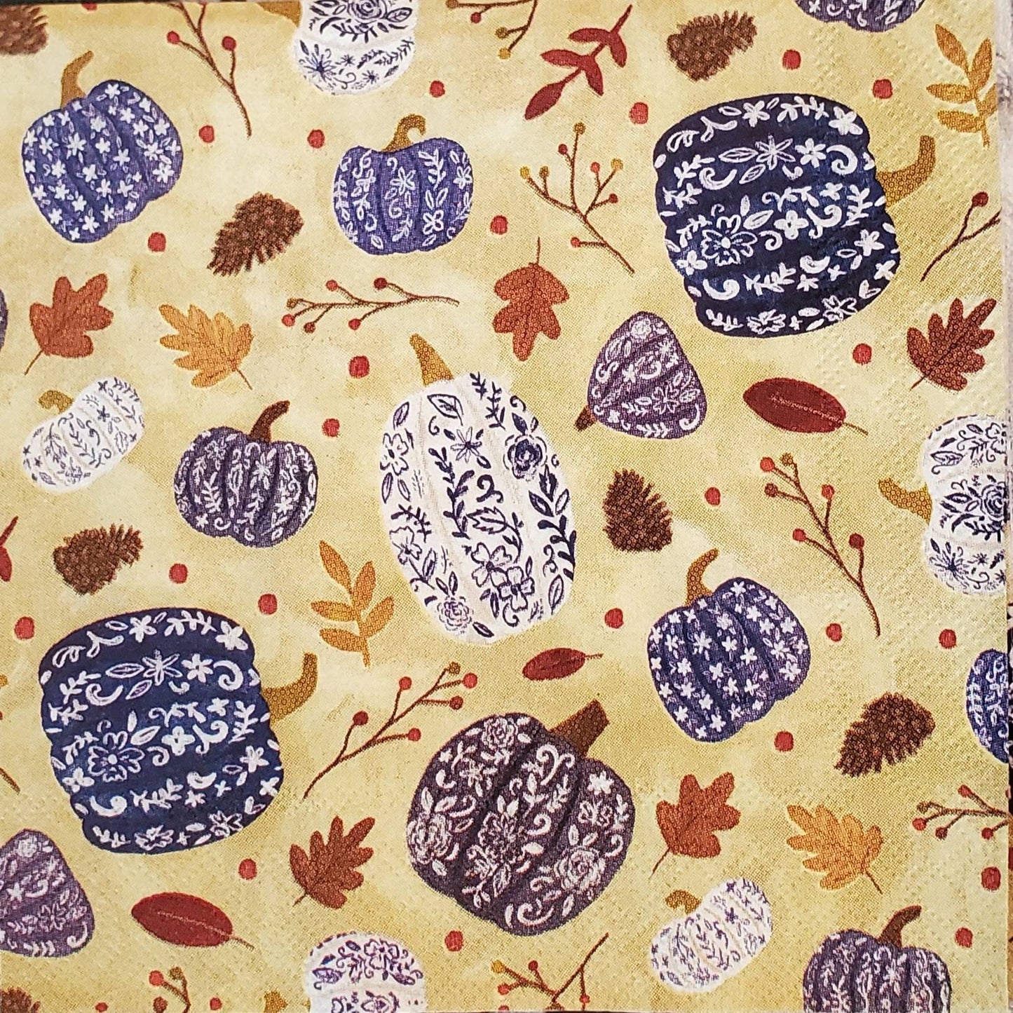 Blue & White Pumpkins Paper Napkin - Cocktail Size