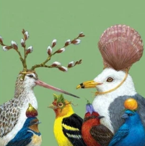 a group of birds standing next to each other