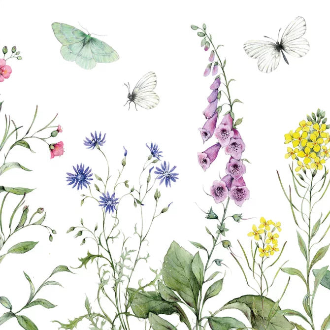 Flower Meadow Butterflies Paper Napkin - Cocktail Size