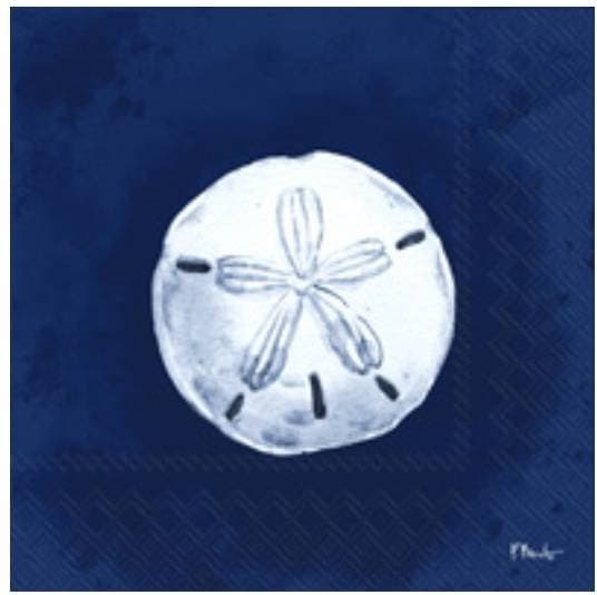 Blue & White Sand Dollar Paper Napkin - Cocktail Size