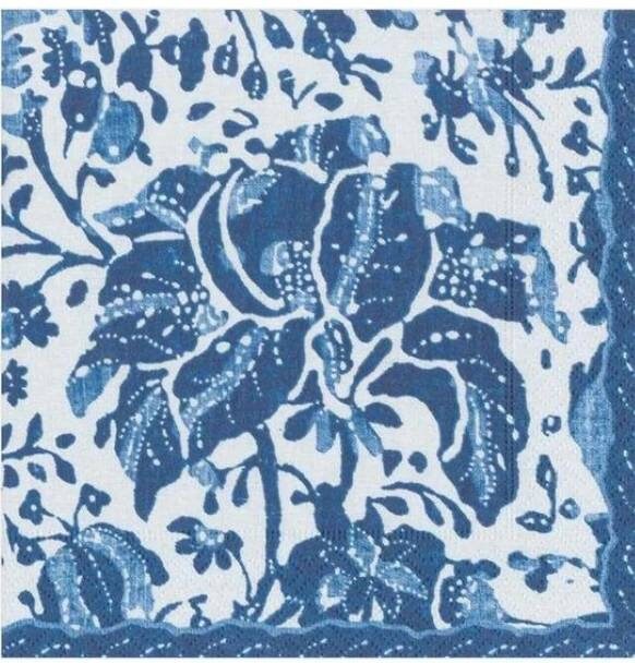 Blue & White Flower Paper Napkin - Cocktail Size