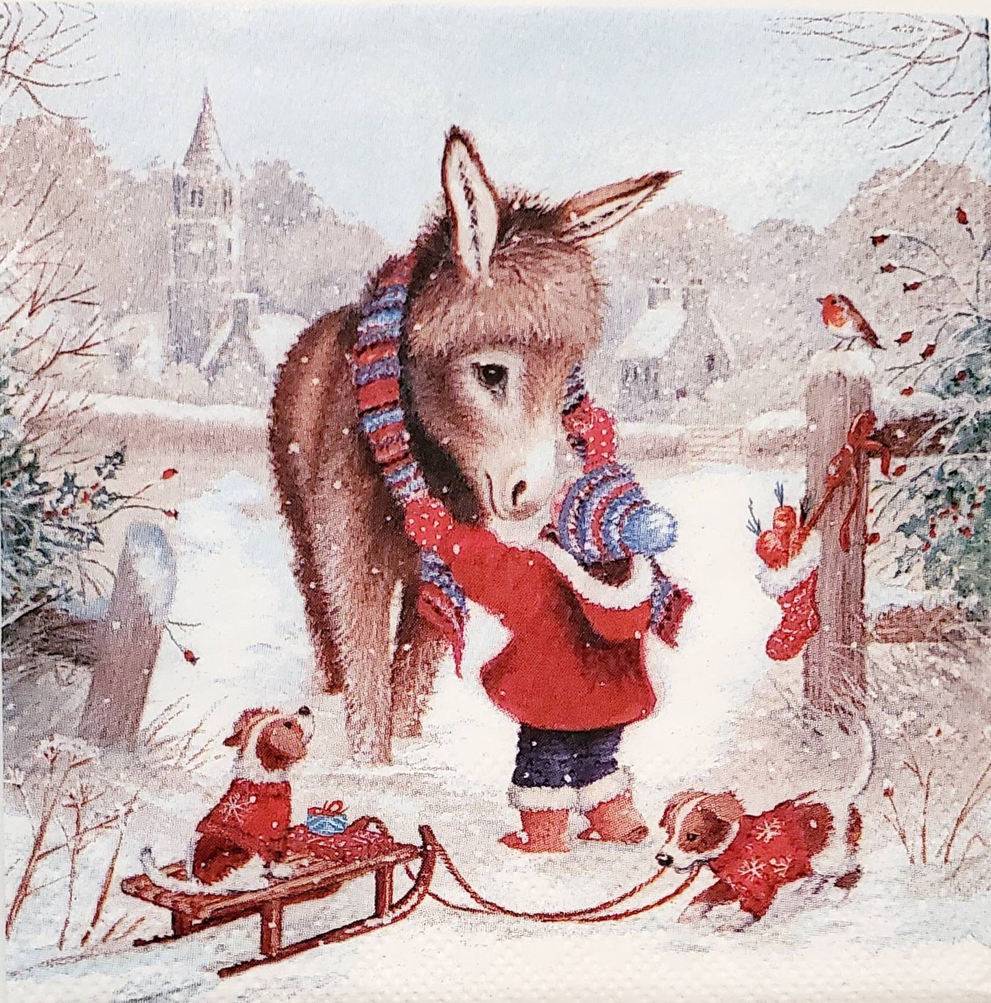 Christmas Donkey Paper Napkin - Cocktail Size- Beverage Size