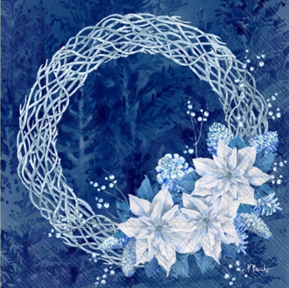 Winter Wreath White Christmas Poinsettia Napkin - Cocktail Size