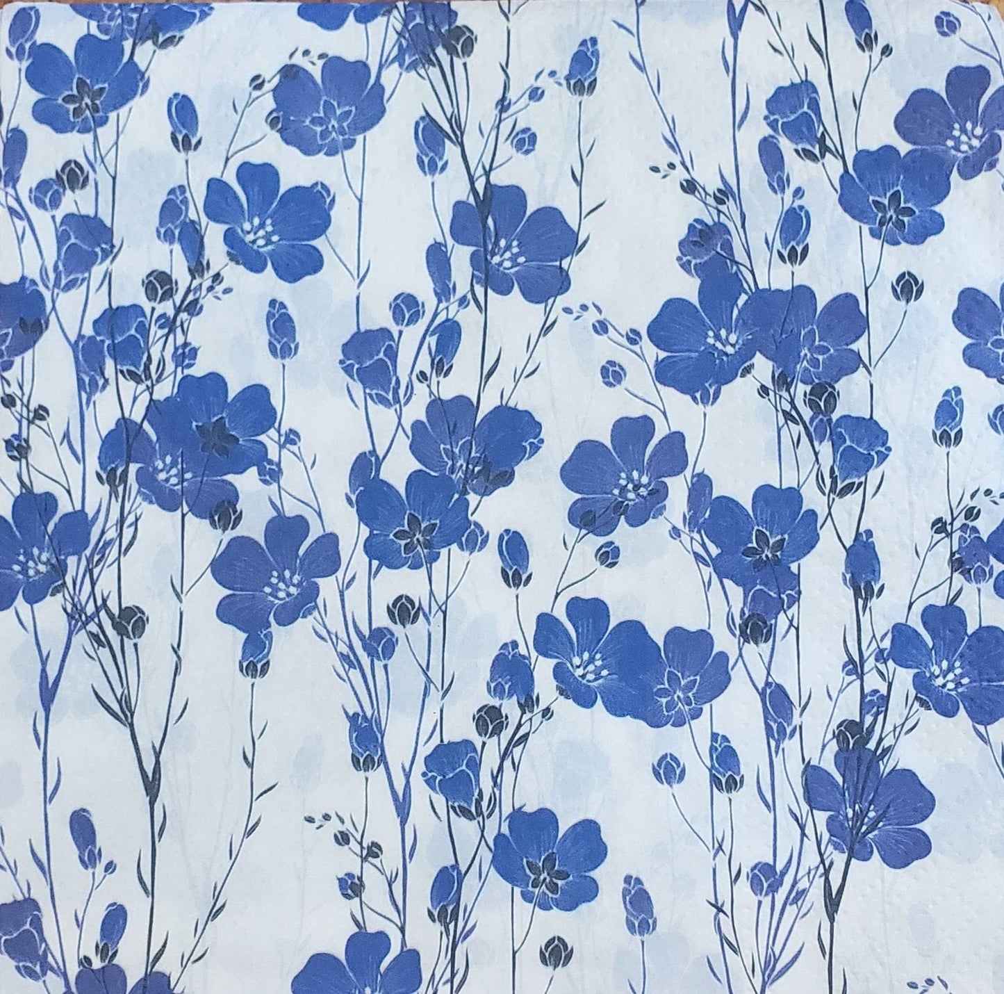 Blue & White Floral Paper Napkin - Luncheon Size
