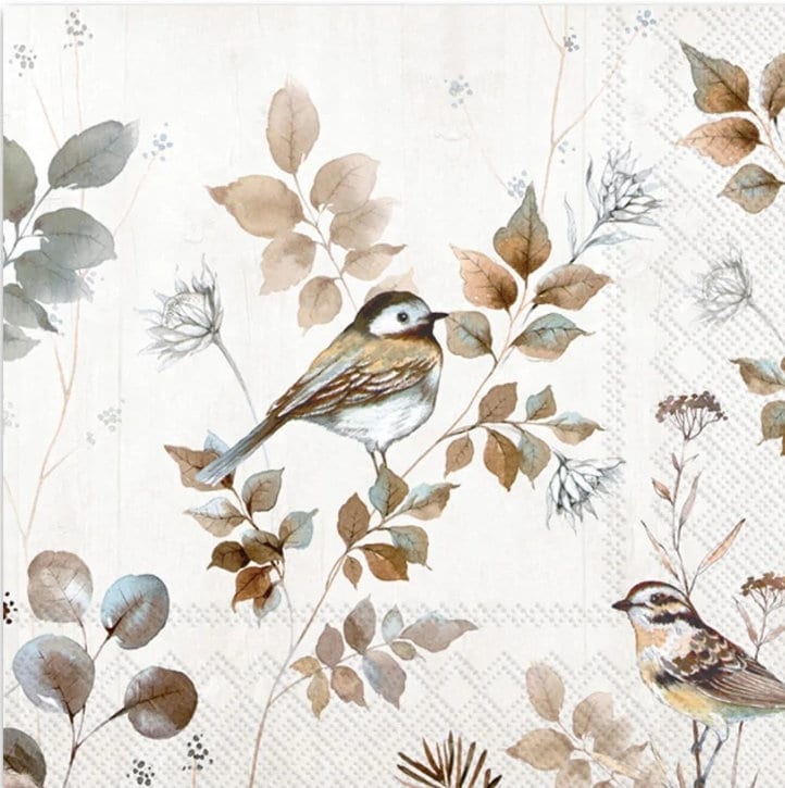 Bird Woodland Neutral Brown Gray Paper Napkin - Cocktail Size