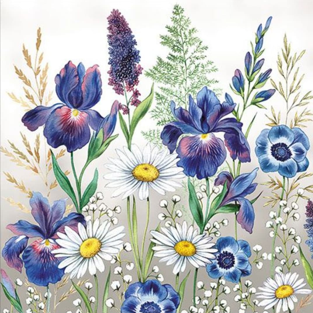 Wildflower Iris Daisy Flower Floral Collage Paper Napkin - Cocktail Size