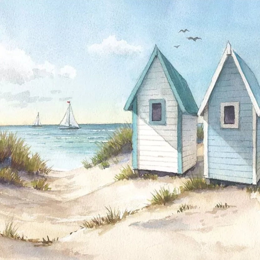 Beach Scene House Sailboat Paper Napkin -Luncheon Size