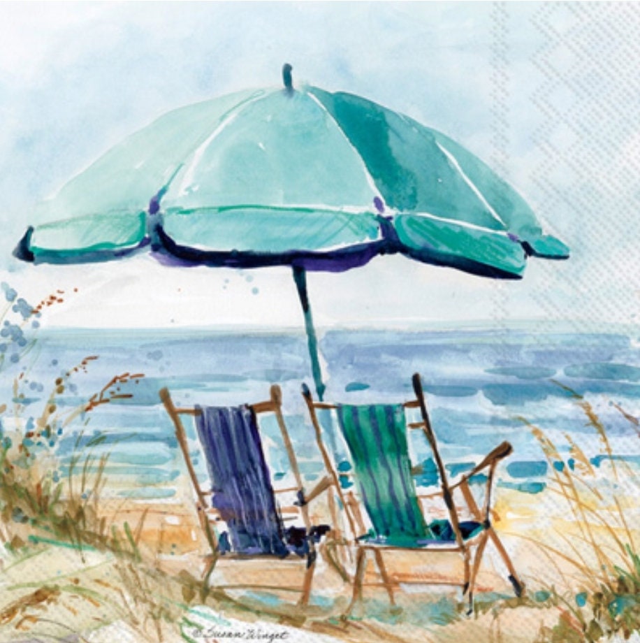 Beach Umbrella Scene Paper Napkin - Luncheon Size