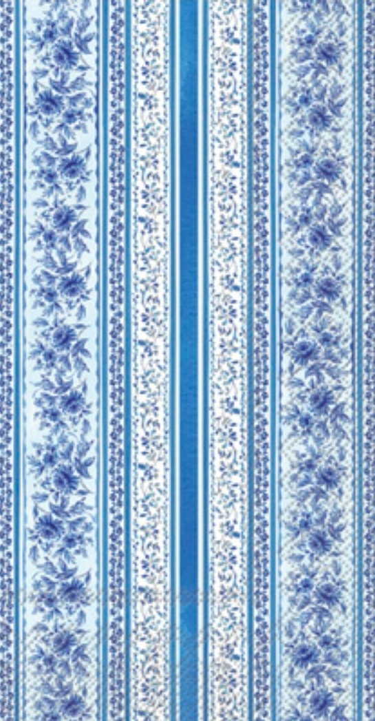 Blue & White Rose Flower Stripe Paper Napkin - Guest Size