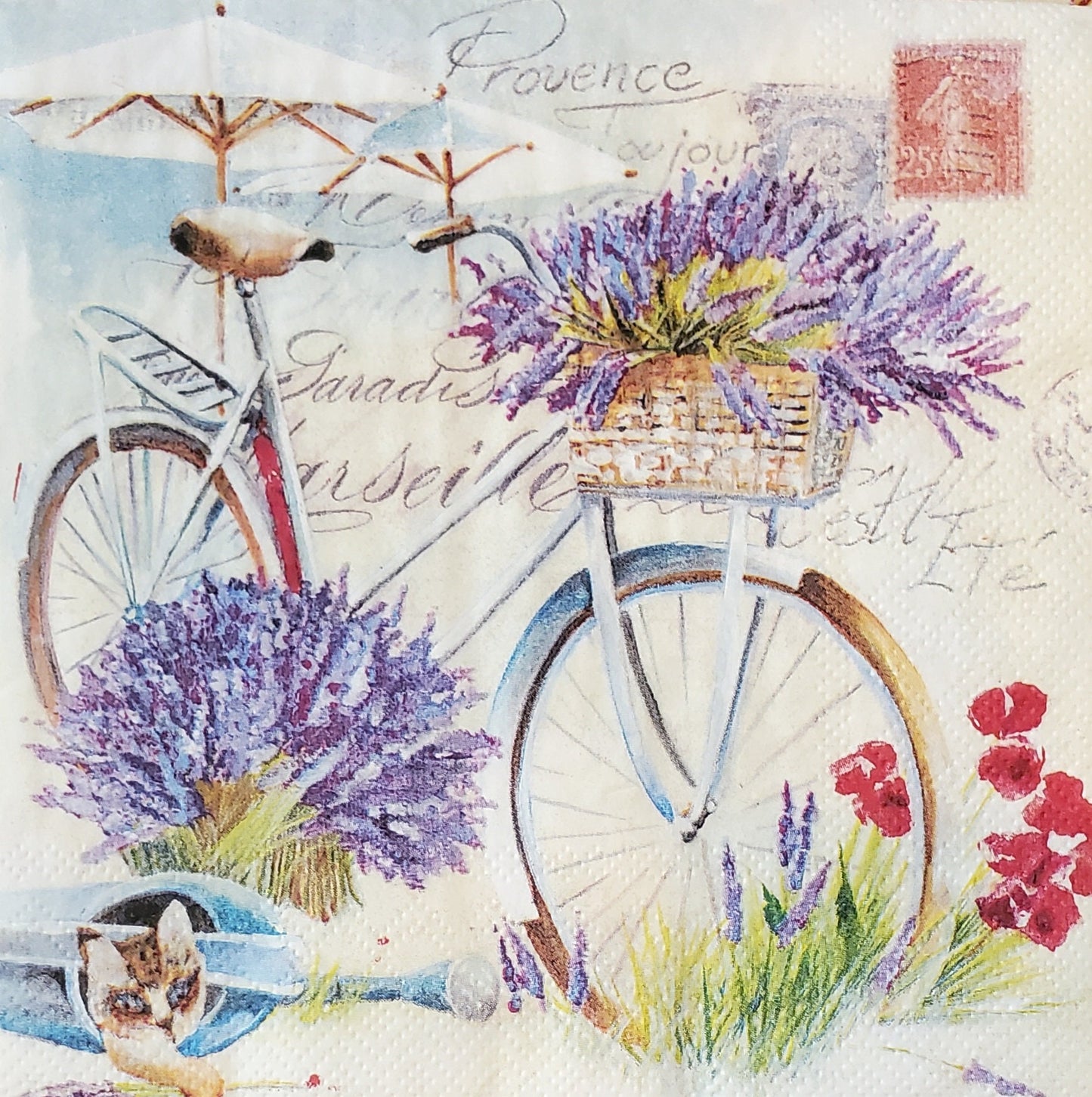 Bike in Lavender Paper Napkin - Luncheon Size