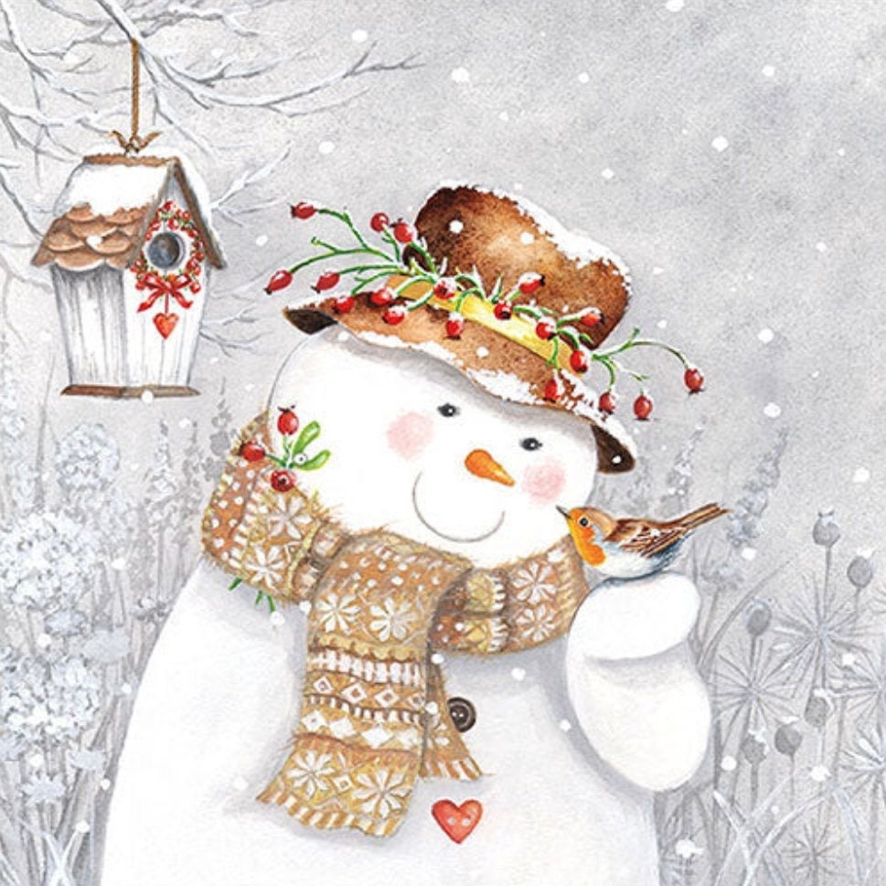 Snowman & Robin Paper Napkin - Luncheon Size