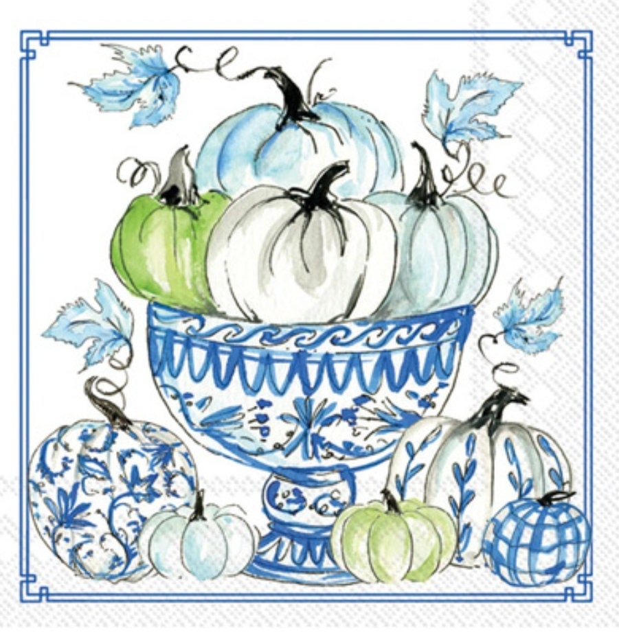 Blue & White Chinoiserie Pumpkin Toile Paper Napkin - Cocktail Size