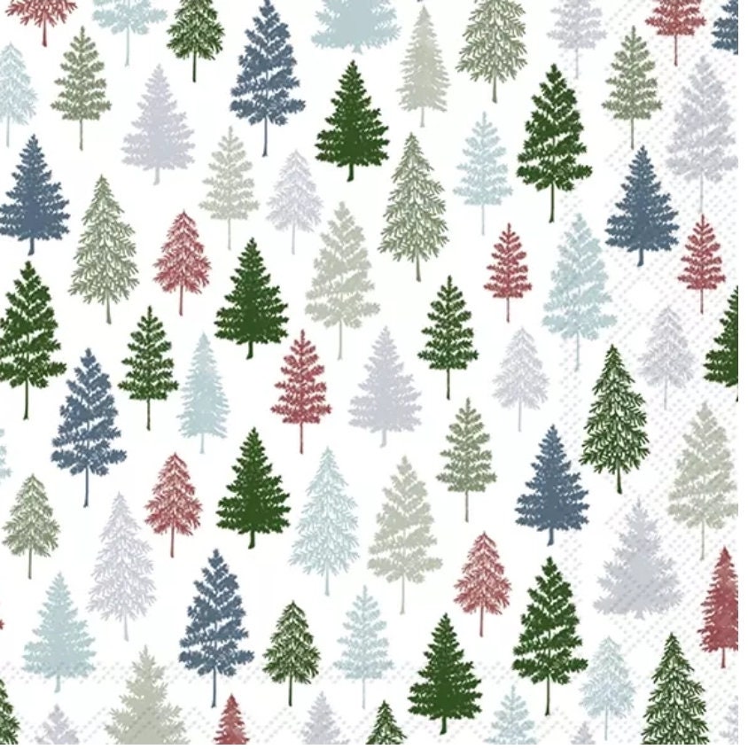Blue Green Trees Paper Napkin - Cocktail Size