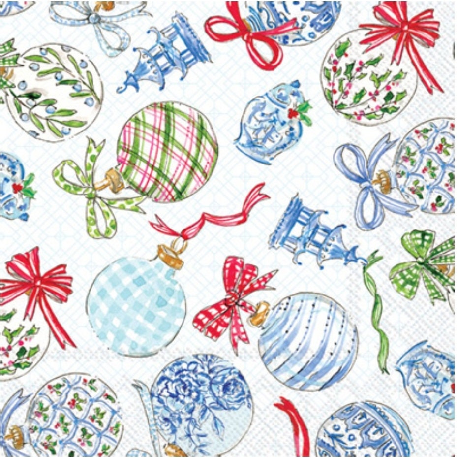 Christmas Ornaments & Pagoda Paper Napkin - Cocktail Size