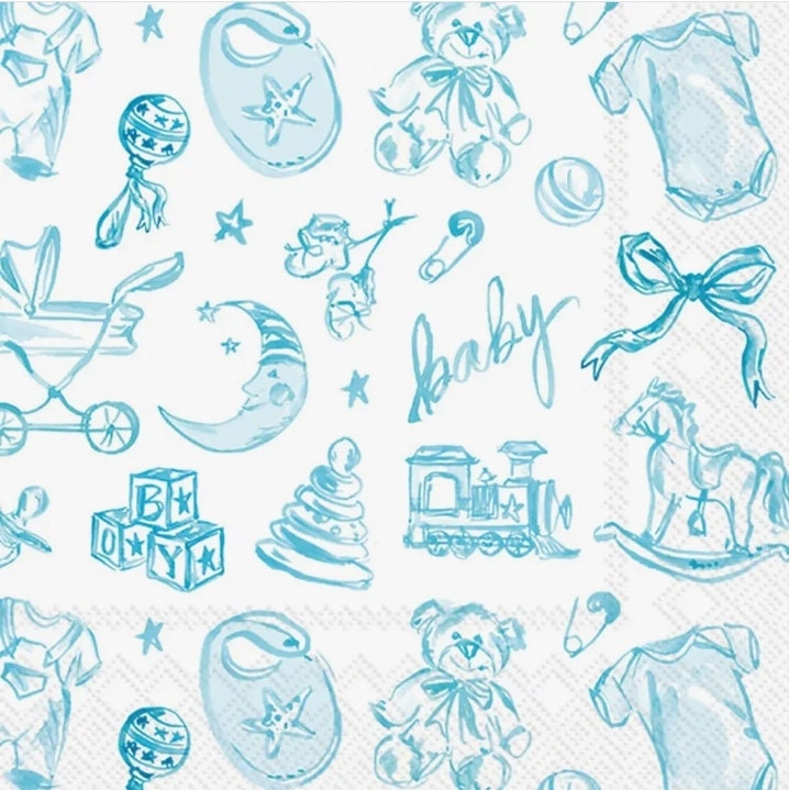 Baby Boy Blue Toile Paper Napkin - Cocktail Size
