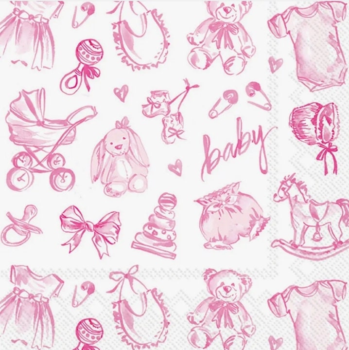 Baby Girl Pink Toile Paper Napkin - Cocktail Size