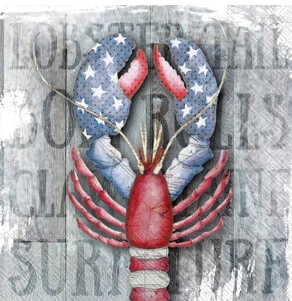 American Flag Lobster Paper Napkin - Cocktail Size