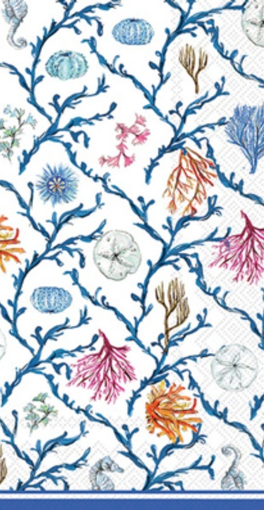 Ocean Coral Blue & White Paper Napkin - Guest Size