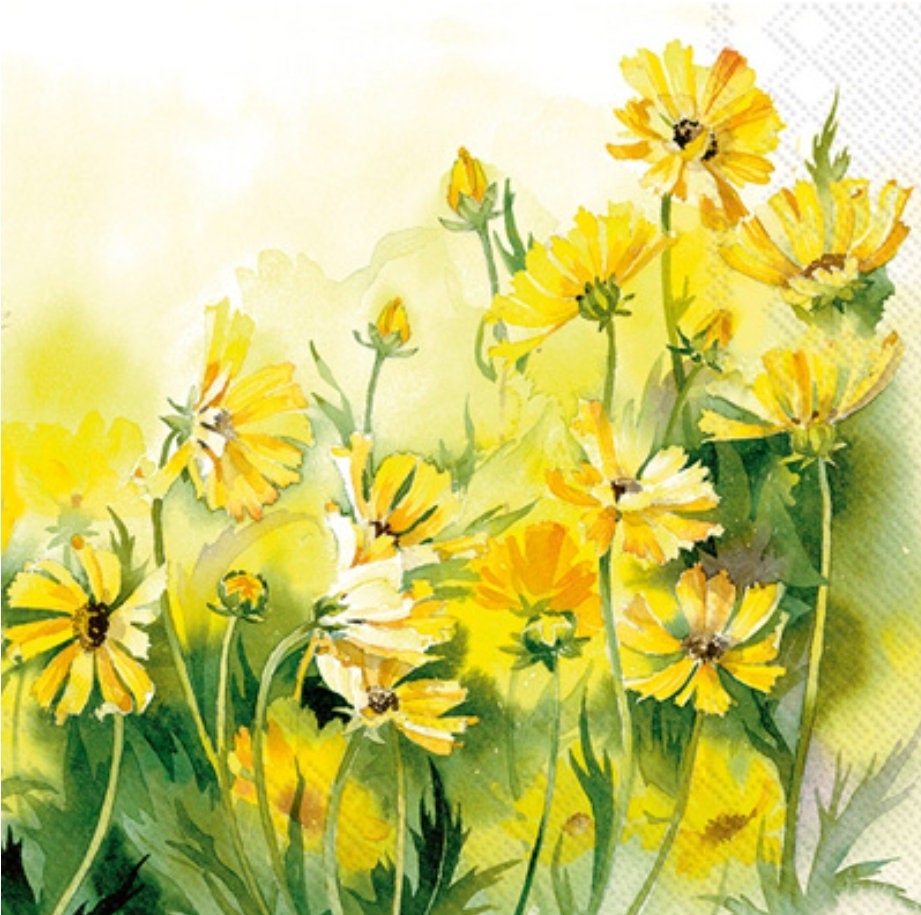 Yellow Flower Meadow Paper Napkin - Cocktail Size