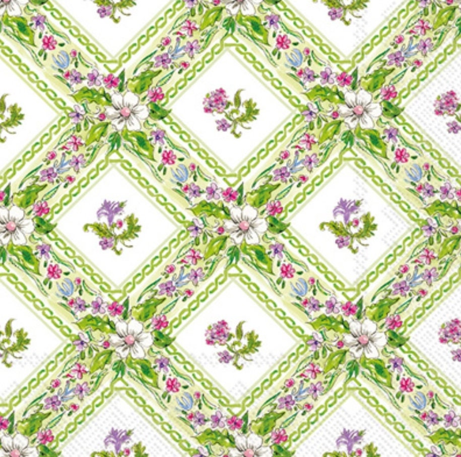 Green Floral Trellis Paper Napkin - Luncheon Size