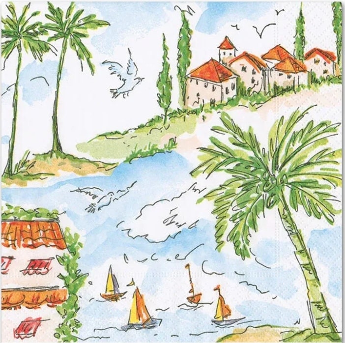 Beach Scene Umbrella Paper Napkin - Cocktail Size