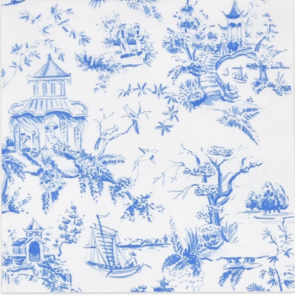Blue & White Asian Toile Paper Napkin - Cocktail Size