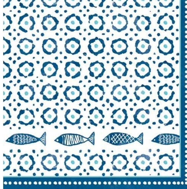 Blue & White Fish Paper Napkin - Luncheon Size