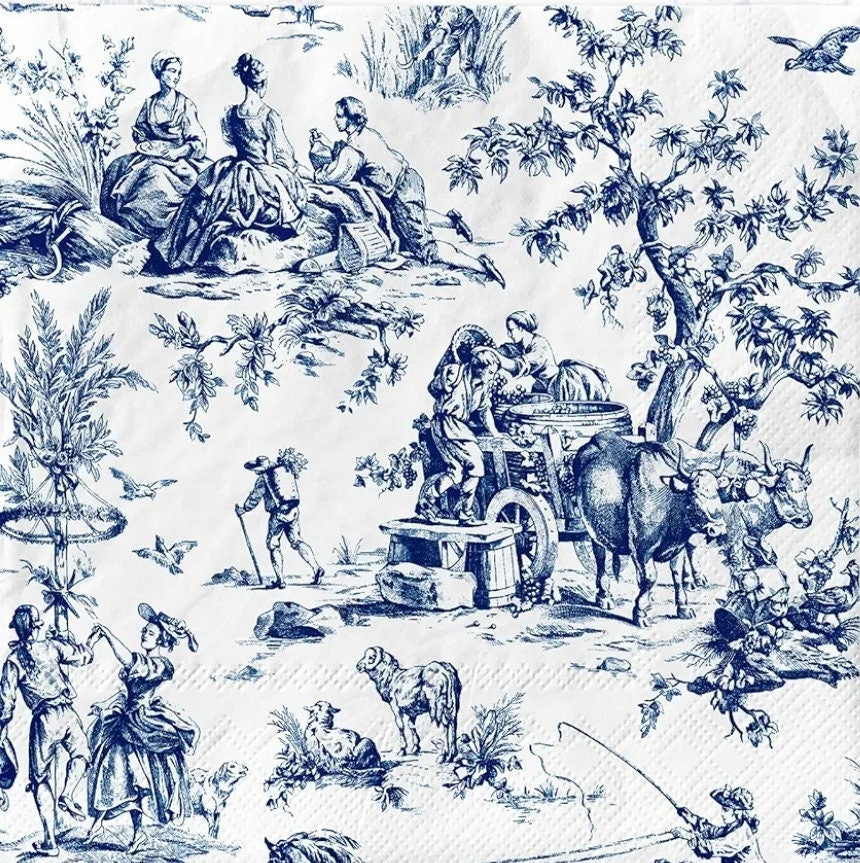 Blue & White French Toile Paper Napkin - Luncheon Size