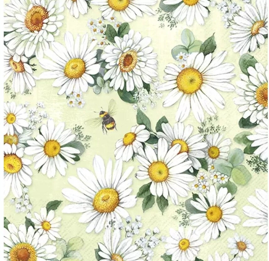 Daisy Bumble Bee Paper Napkin - Cocktail Size