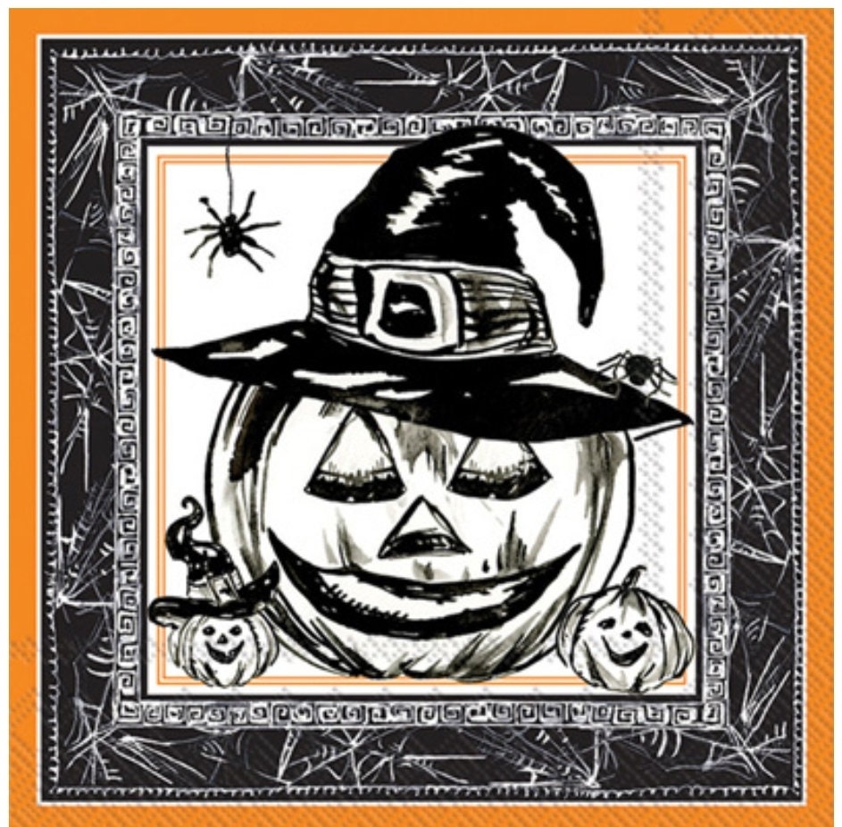 Halloween Jack O Lantern Paper Napkin - Cocktail Size