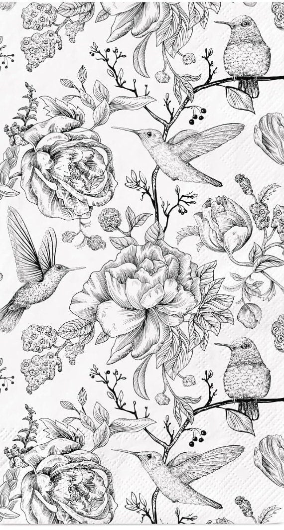 Black & White Hummingbird Toile Paper Napkin - Guest Size
